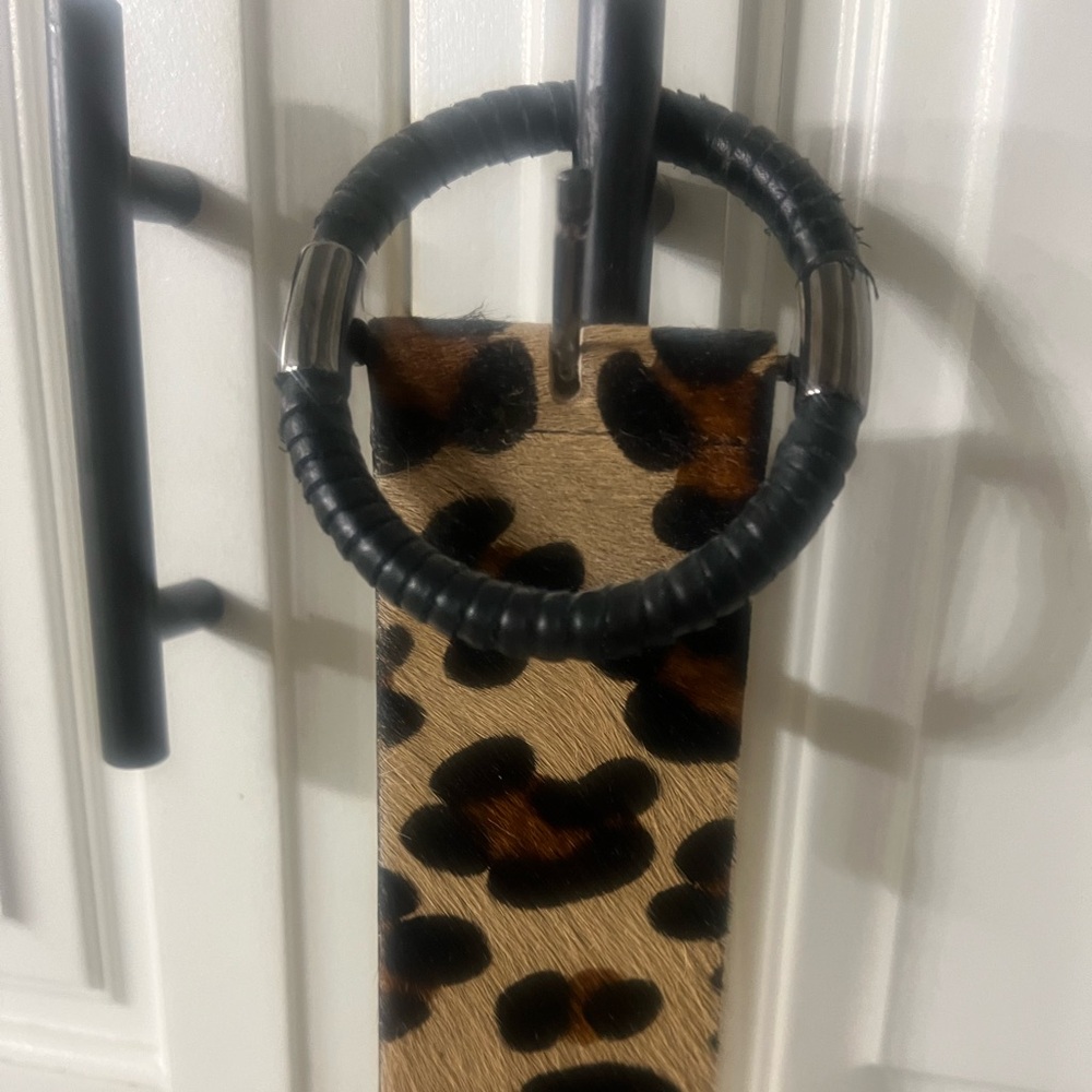 Streets Ahead calf hair cheetah print belt with red accent L